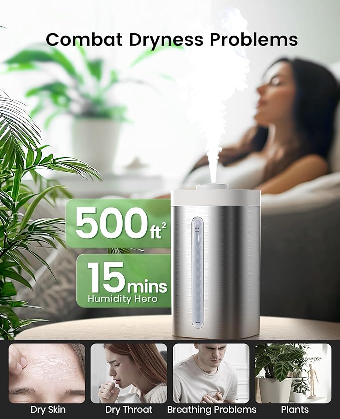 Jack & Rose Stainless Steel Humidifier, Dishwasher Safe, Cool Mist Humidifiers - Image 4