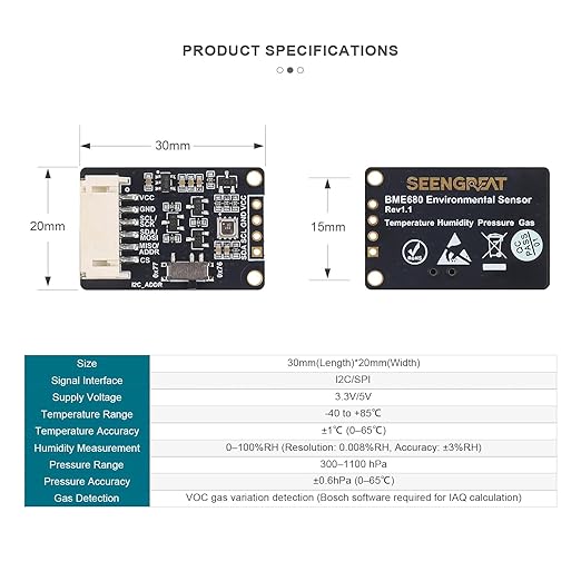 BME680 Environmental Sensor | 4-in-1 Temp Humidity Pressure Gas Detector | - Image 6
