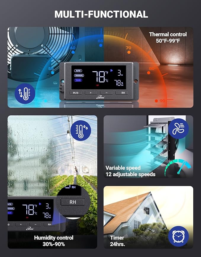 iLIVING 14" Wall Mounted Shutter Exhaust Fan, Automatic Shutter, Temperature - Image 3