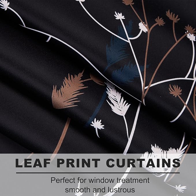 Black Leaves Blackout Curtains 84 Inches, Room Darkening Curtains - Image 2