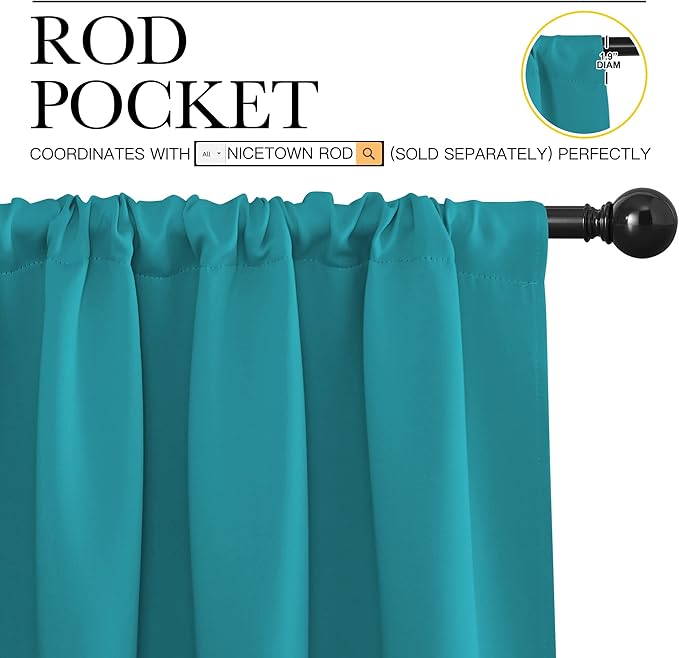 NICETOWN Blackout Curtains for Living Curtains, Peacock Blue, 2 Panels - Image 2