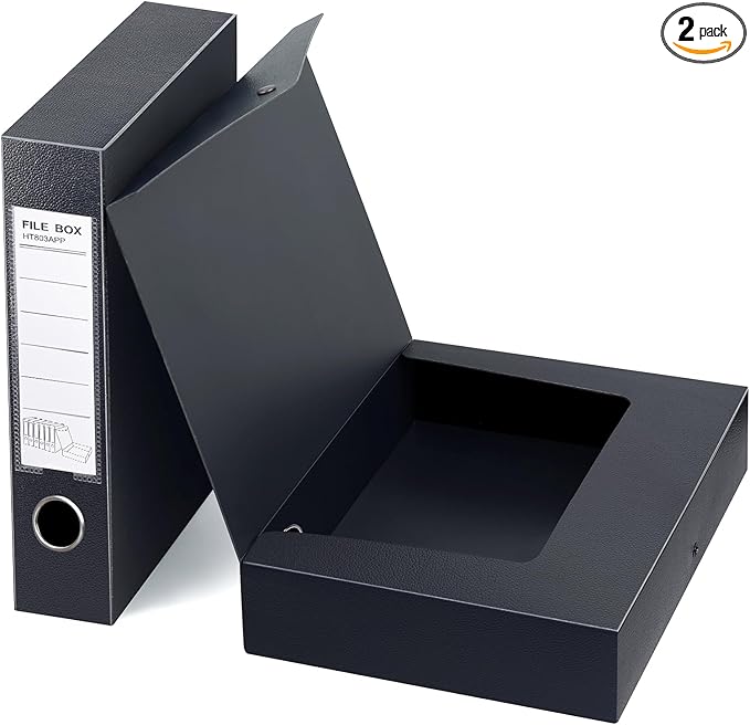 HUA JIE 2 Pack A4 Storage File Boxes Archives Case, 65mm Spine, Box File by HUA+JIE