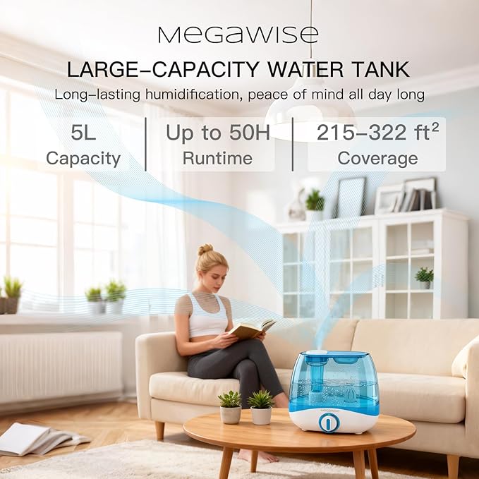 MegaWise Humidifiers for Bedroom Home, 5.0L Cool Mist Humidifier for Home Plant - Image 3