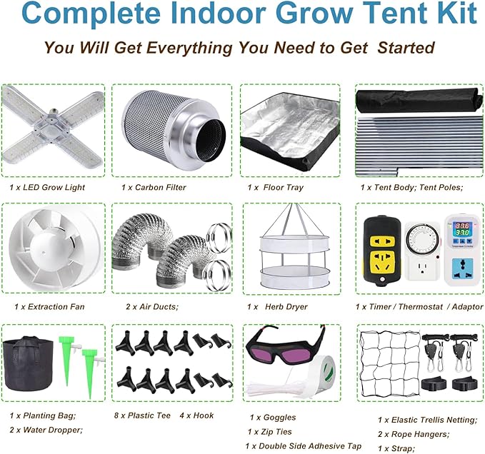 3.3x3.3FT Grow Tent Kit, Complete High Reflective Mylar Indoor Grow Tent + LED - Image 8