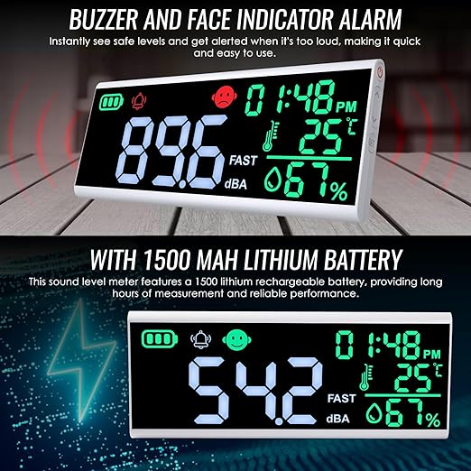 Decibel Meter 13 inches 30~130dB Sound Level Meter, Large LCD Display Wall - Image 3
