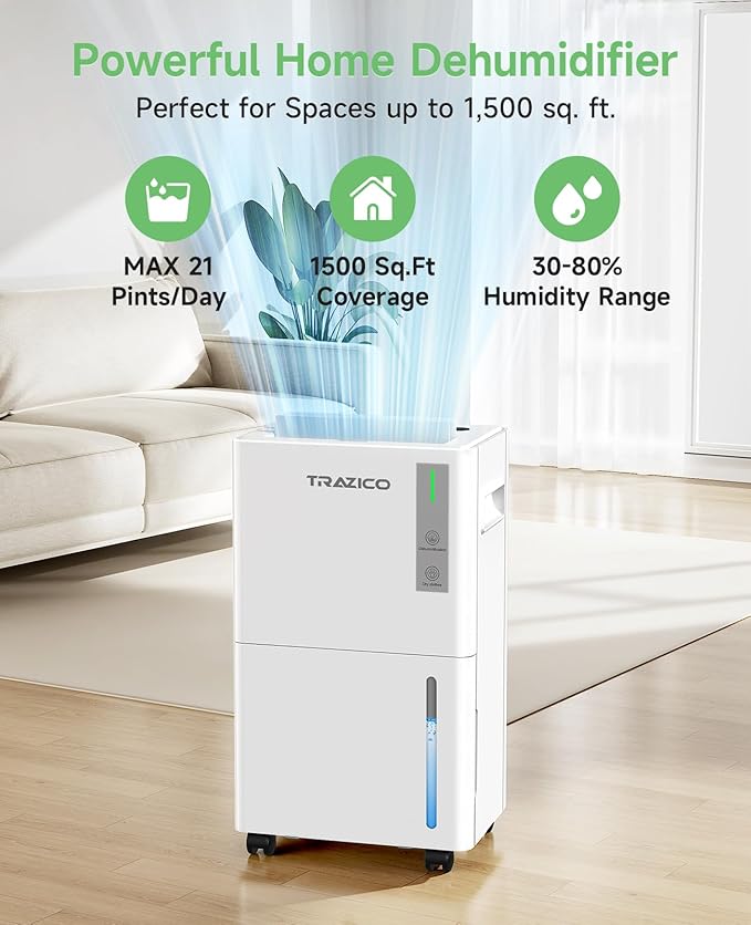 1500 Sq.ft Dehumidifier for Basement, Trazico 21 Pint Quiet Dehumidifiers for - Image 2