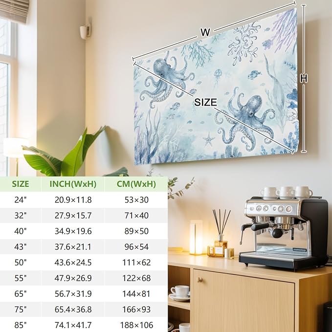 Ocean Sea Octopus Coral Fish Indoor TV Cover, Elastic TV Screen Protector - Image 3