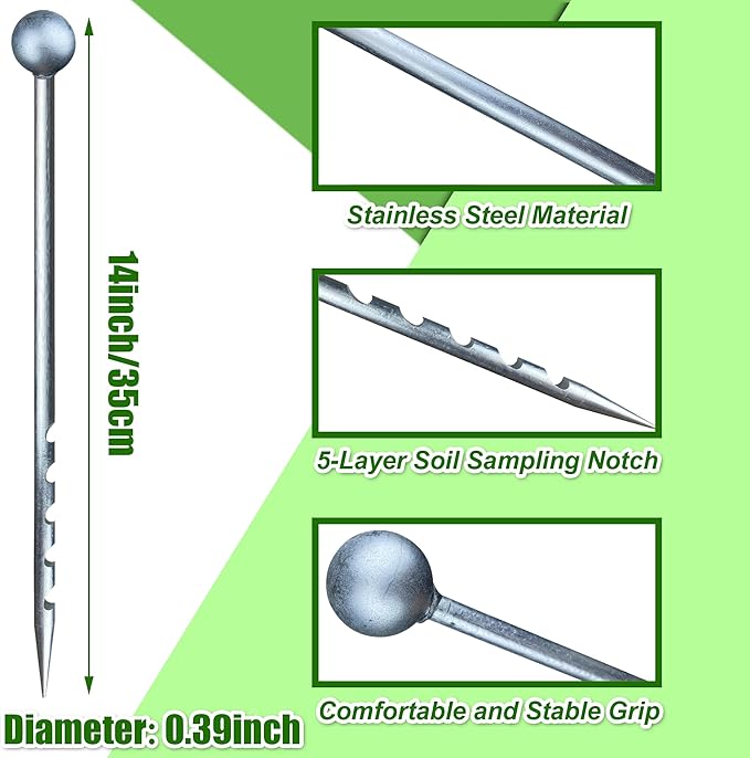 14" Soil Probe for House Plants Stainless Steel Garden Soil Sample Probe No - Image 2