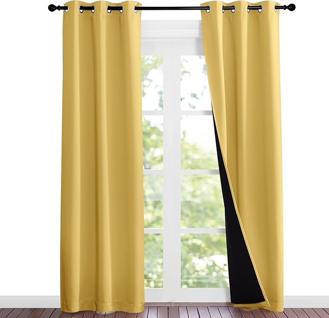 NICETOWN Bright Yellow Full Shade Curtain Panels, Pair of Thermal Insulated & by NICETOWN