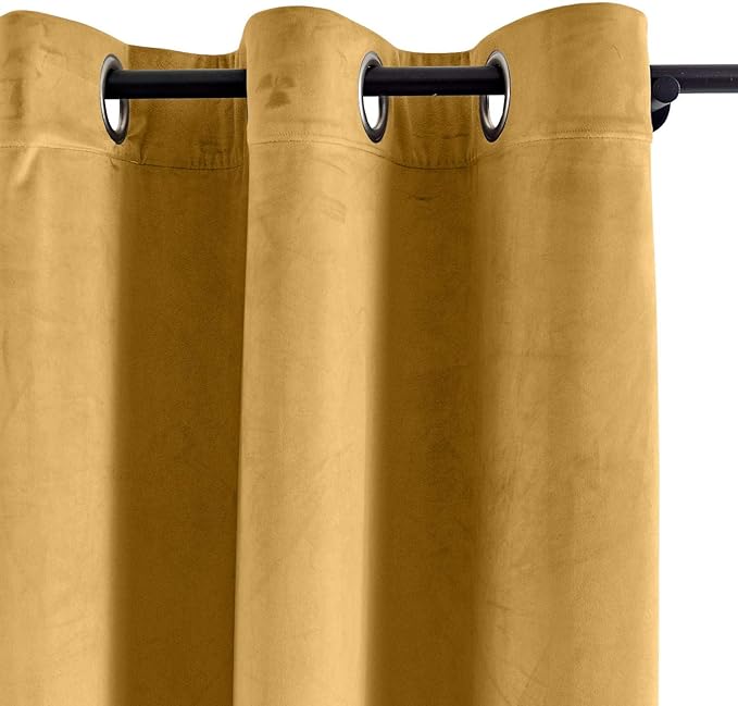 ChadMade Blackout Lined Premium Velvet Curtain Wheat 84Wx84L Inch, Eyelet - Image 2