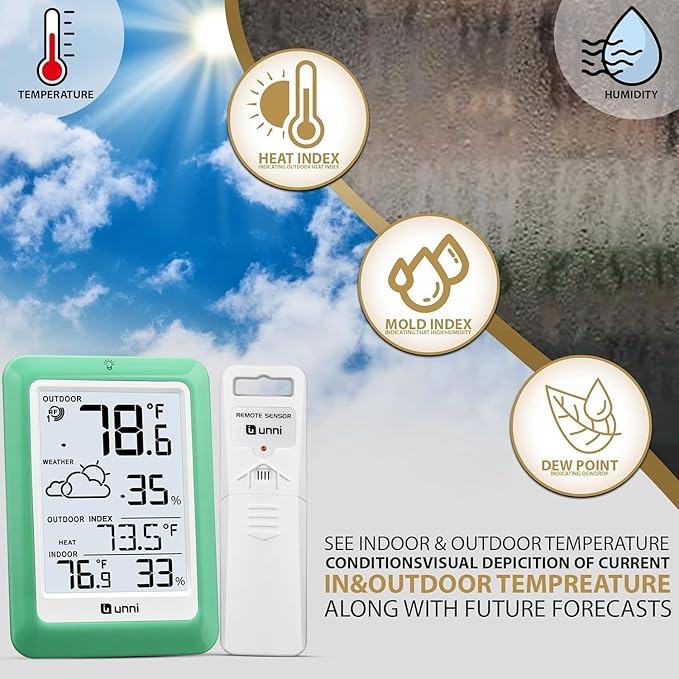 Indoor Outdoor Thermometer Wireless, Temperature Humidity Monitor Battery - Image 3