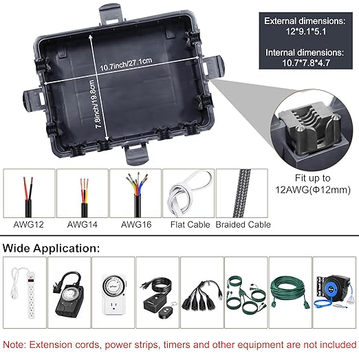 Waterproof Electrical Box, Large Outdoor Extension Cord Covers Waterproof - Image 5