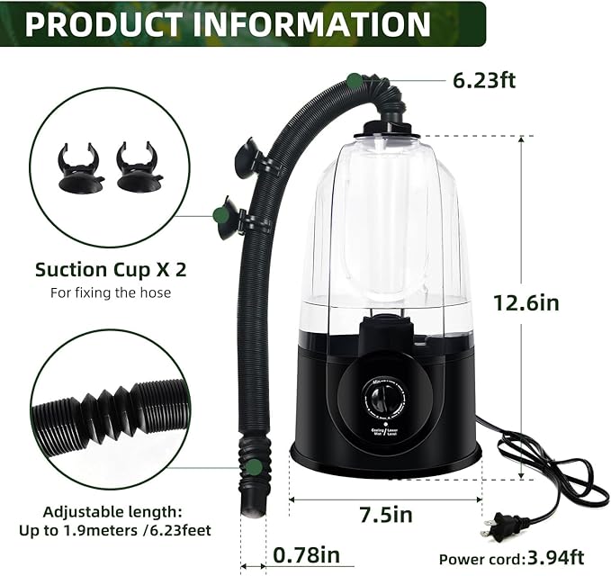 Coospider 3.8L Reptile Fogger Mister, Quiet Reptile Humidifier - Image 7