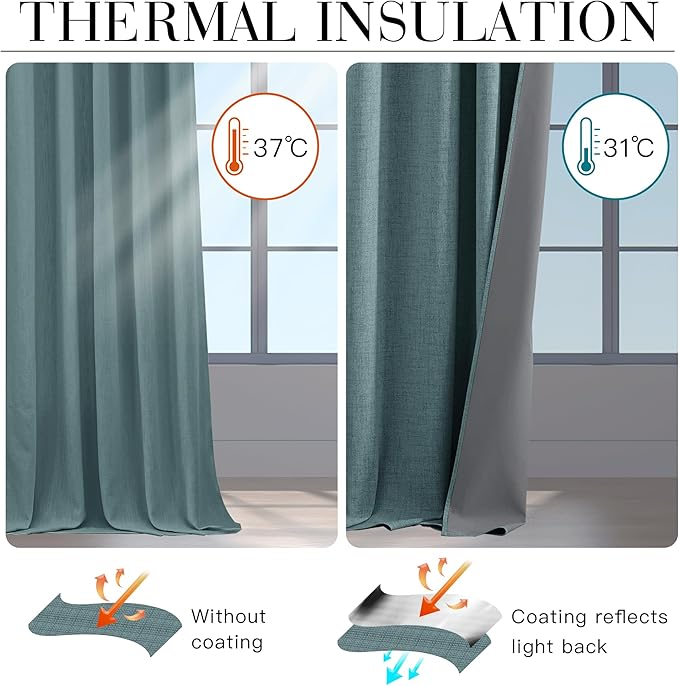 RYB HOME 100% Blackout Linen Textured Curtains 84 inches Long, Thermal - Image 6
