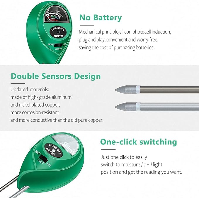 apine Soil Moisture Meter, 3 in 1 Soil pH Tester, Soil Tester - Image 4