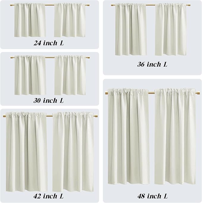 42 Inch Length Short Curtains, Cream Colored Blackout Curtains - Image 2
