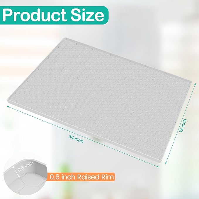 Waterproof Under Sink Mat 34" x 19", Silicone Cabinet Liner, Rubber Protector - Image 2