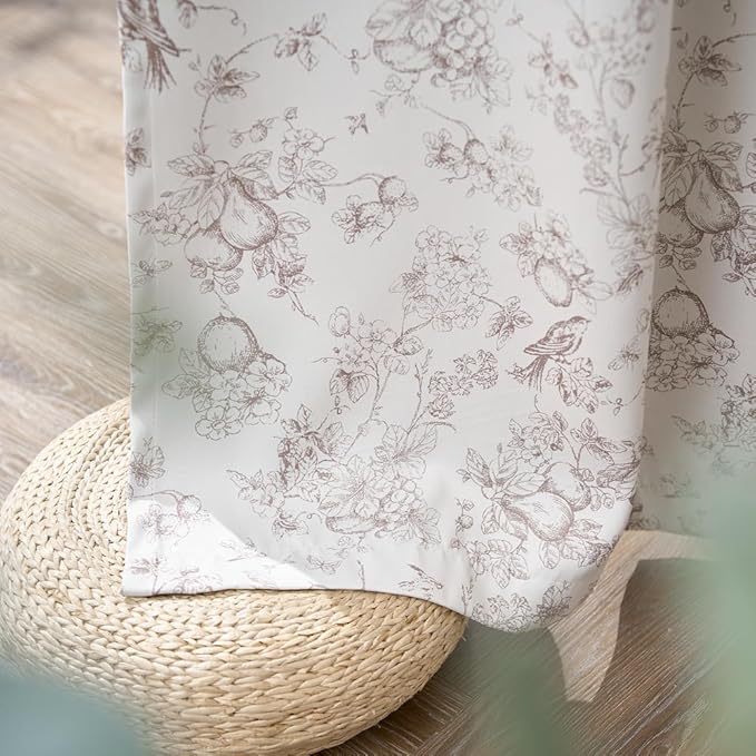 jinchan 95% Blackout Floral Curtains 63 Inch Length, Printed Flower Taupe - Image 7