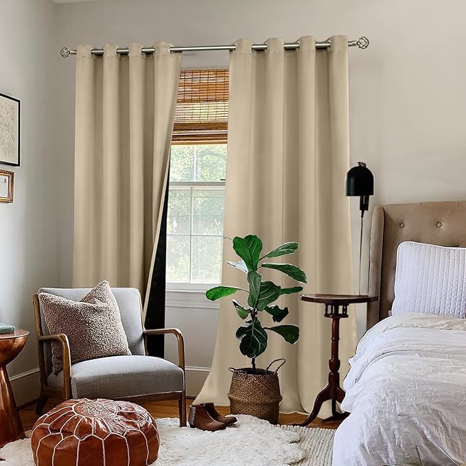 BGment Sand Blackout Curtains 95 Inches Long 2 Panels Set - Image 2