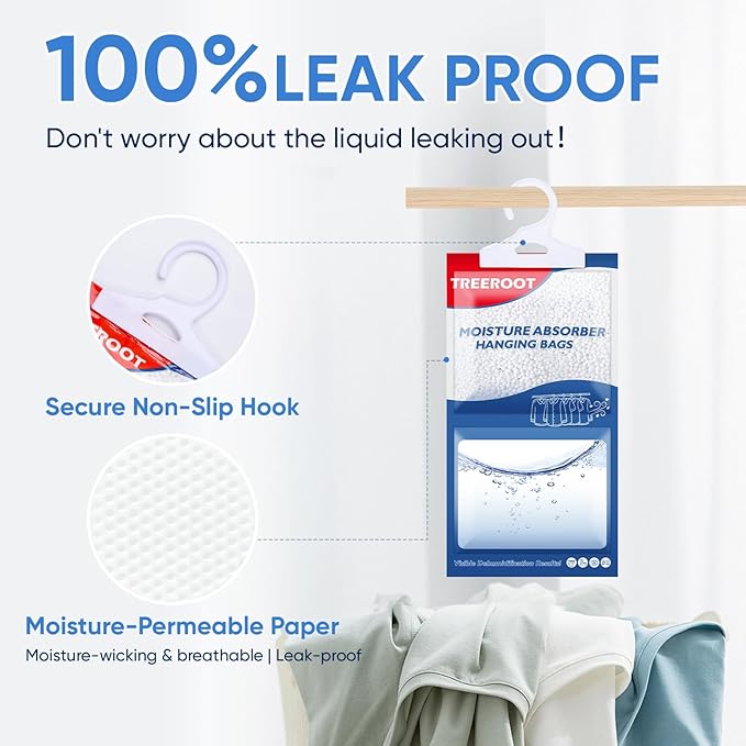 24 Pack Moisture Absorbers for Closet, 9.8OZ Hanging Closet Dehumidifier Bags - Image 5