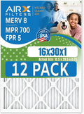 16x30x1 Air Filter MERV 8 Rating, 12 Pack of Furnace Filters Comparable to MPR by AIRXFILTERSWICKEDCLEANAIR
