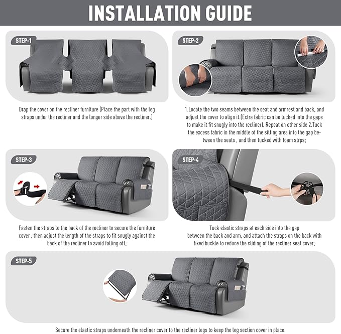 TAOCOCO 100% Waterproof Recliner Cover, Non-Slip Washable Reclining Couch Cover - Image 7