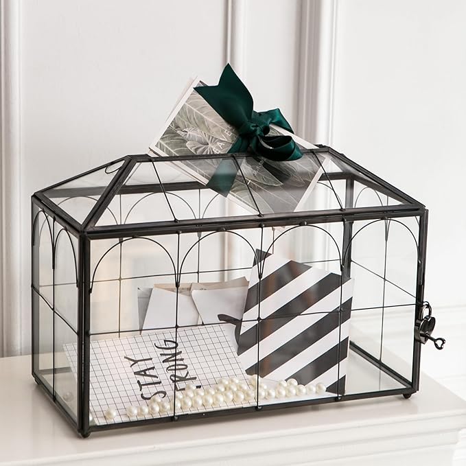 Wedding Card Box with Slot, 12.6'' Large Glass Card Boxes by Giadun