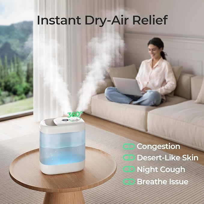 Homvana Humidifiers for Bedroom, 5L Super Easy to Clean Top Fill Auto Adapt - Image 3