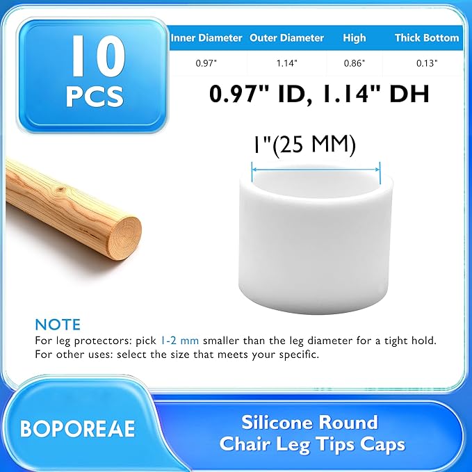 10 Pcs 1" Round Chair Leg Tips Caps, Silicone Rubber Furniture Leg Floor - Image 9