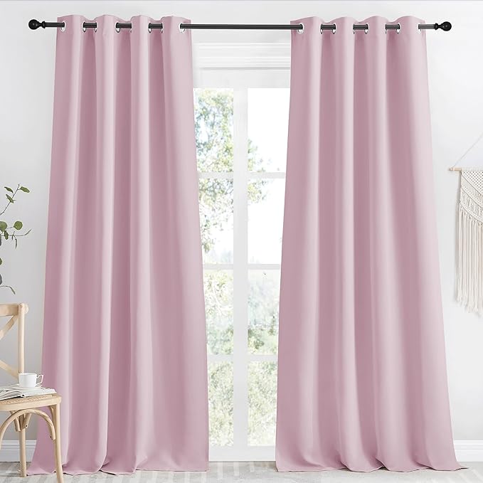 NICETOWN Kitchen Blackout Window Curtain Panel, Baby Pink, 1 Panel, 55 by 96 by NICETOWN