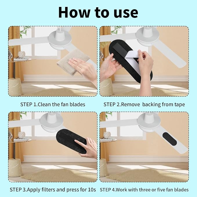 10 Pack Ceiling Fan Filters for Blades, Air Fan Filters for Ceiling Fan Blades - Image 3