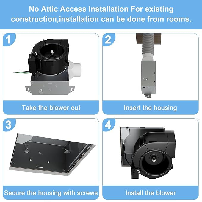Bathroom Exhaust Fan 50 CFM, 1.2 Sone, 3&4-Inch Duct Included, No Attic Access - Image 3