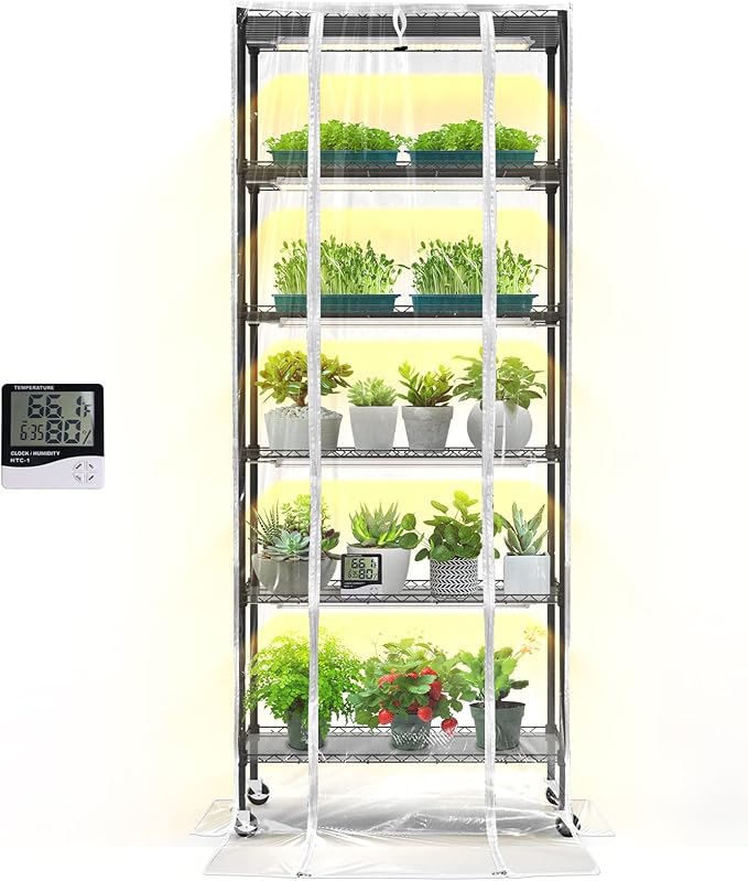 Bstrip Indoor Greenhouse with Grow Light, DIY Plant Shelf with Cover, 6 Tier by Bstrip