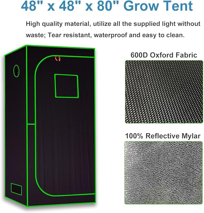 4x4 Grow Tent Kit Complete High Reflective Mylar Indoor Grow Tent 48"x48"x80"+ - Image 3
