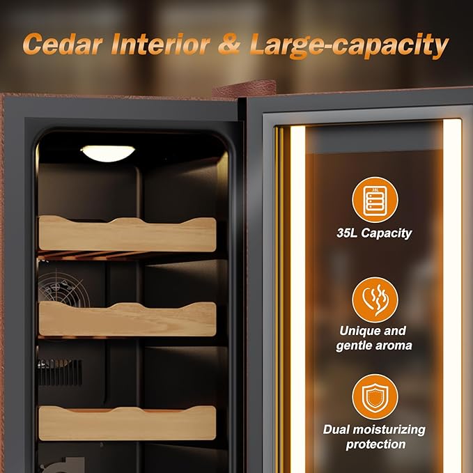 Electric Humidor with Leather-35L Cooling & Heating Humidor, Smart Touch - Image 3