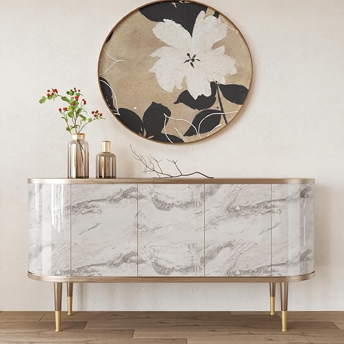 CRE8TIVE 24"x118" Glossy Beige Silver Marble Contact Paper - Image 5