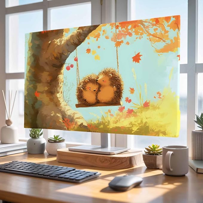 Cute Hedgehog Swing Fall Maple Tree Indoor TV Cover, Elastic TV Screen - Image 4