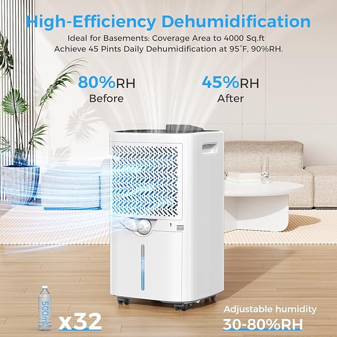 4000 sq.ft Dehumidifier for Basement, Trazico 45 Pint Dehumidifiers for Home - Image 2