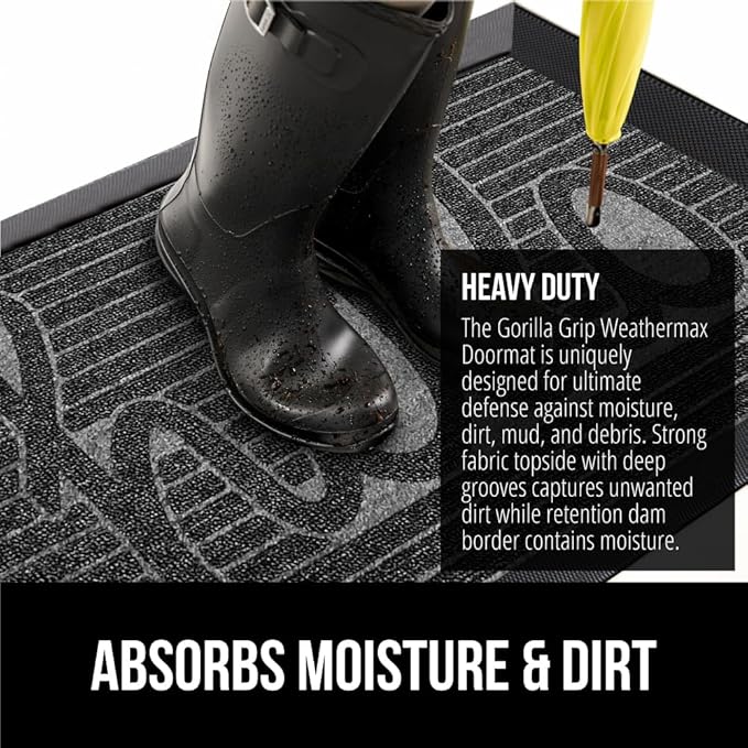 GORILLA GRIP 100% Waterproof All-Season WeatherMax Doormat, US Designed Natural - Image 4