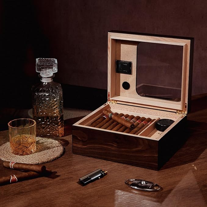 Cigar Humidor, Modern Glass Top Cedar Humidor Cigar Box - Image 8