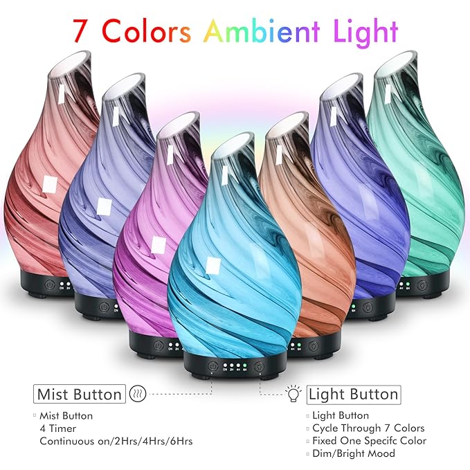 Essential Oil Diffuser Aroma Diffuser- 200 ml Art Glass Ultrasonic Cool Mist - Image 3