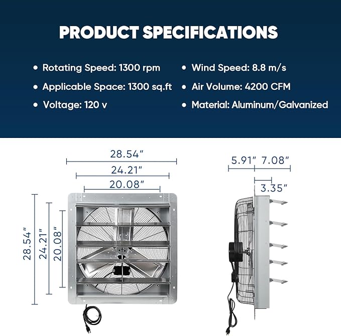 KEN BROWN 24 Inch Shutter Exhaust Fan - Image 2