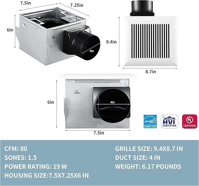 Tech Drive Very Quiet Bathroom Exhaust Fan - Image 2