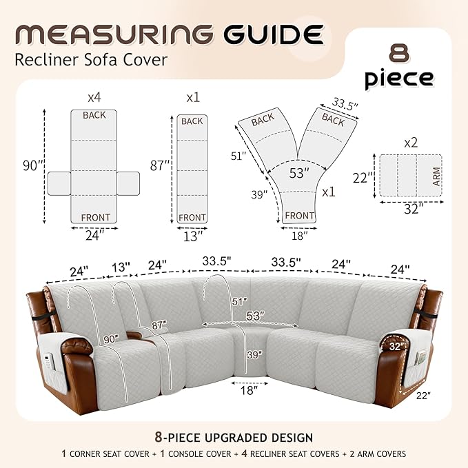 Arfntevss Waterproof Recliner Sectional Couch Covers - Image 5