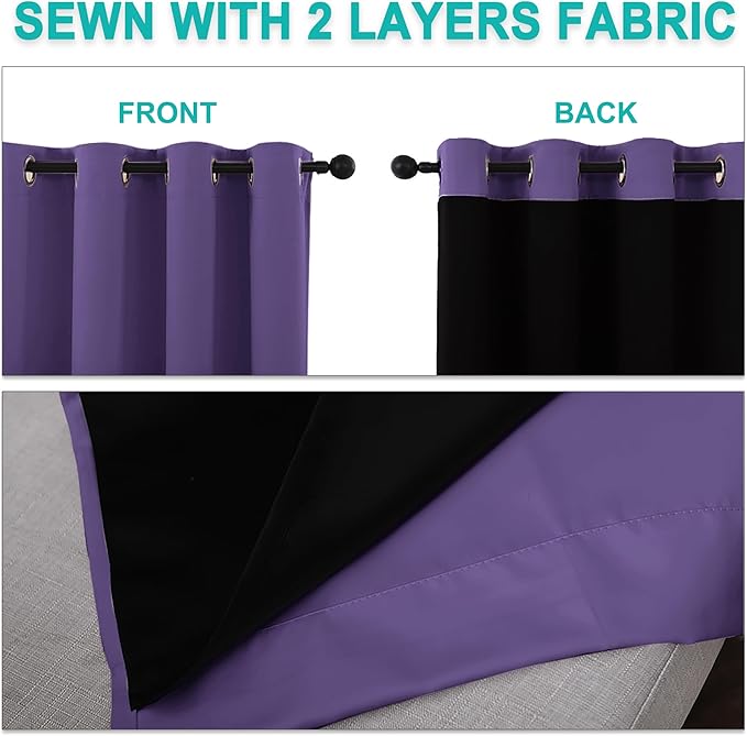 NICETOWN Lilac Purple 100% Blackout Curtains 45 inches Long, Thermal Insulated - Image 5