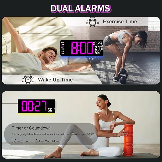 JoFomp 17.3" Large Digital Wall Clock, LED Digital Clock Large Display - Image 6
