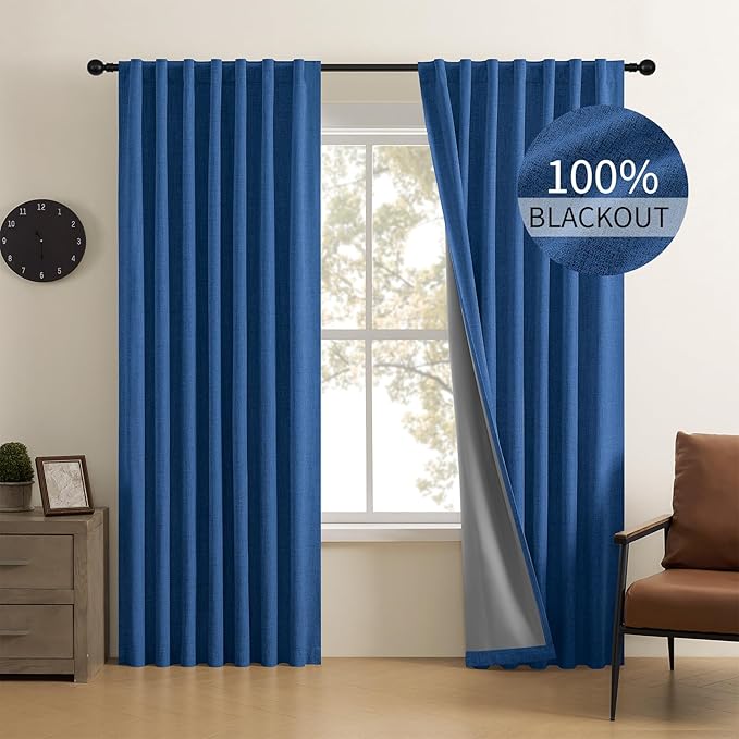 CUCRAF Linen 100% Blackout Curtains 90 Inch Length 2 Panels Set, Back Tab and by CUCRAF