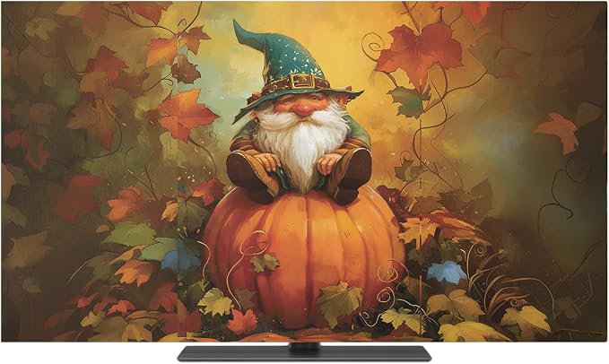 Fall Old Gnome on Ripe Pumpkin Indoor TV Cover, Elastic TV Screen Protector by Unknown