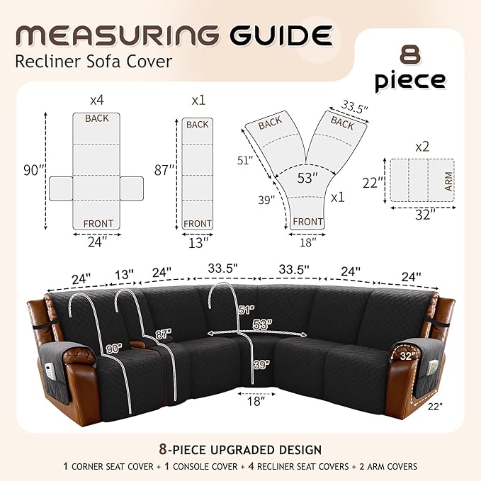 Arfntevss Waterproof Recliner Sectional Couch Covers - Image 5