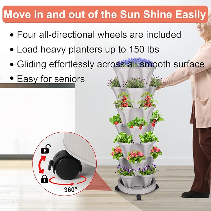 DUNCHATY Stackable Vertical Garden Planter, 7 Tier Herb Planter Pots, - Image 5